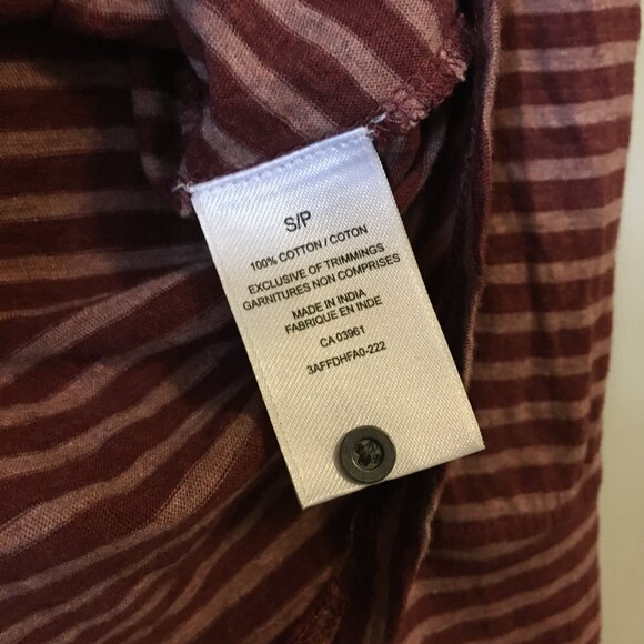 100% Cotton Long Sleeve Tie Hem Raspberry and Peach Pinstripe Top - Picture 10 of 16